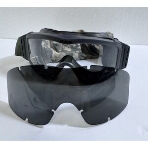 ESS Profile NVG Tactical Goggles Black Frame Clear Smoke Lenses ACU Camo Sleeve